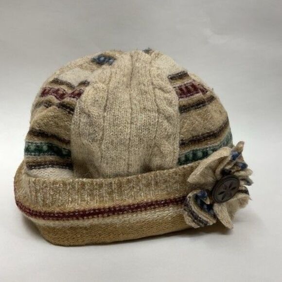 Wiki Wool Works Walking Hat Patch Work Beanie Beige Recycled Wool Women One Size main image 13